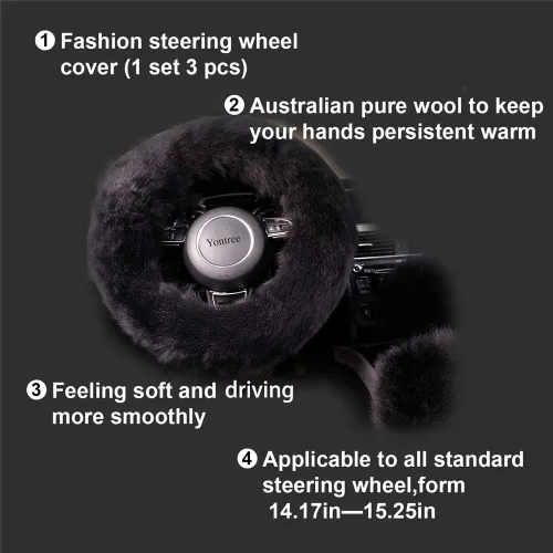 Miniatura 4 de Yontree - Juego de 3 fundas de volante modernas y acolchadas, para mujeres, jóvenes, señoras u hombres, de lana pura Australia, universales, 15 Negro