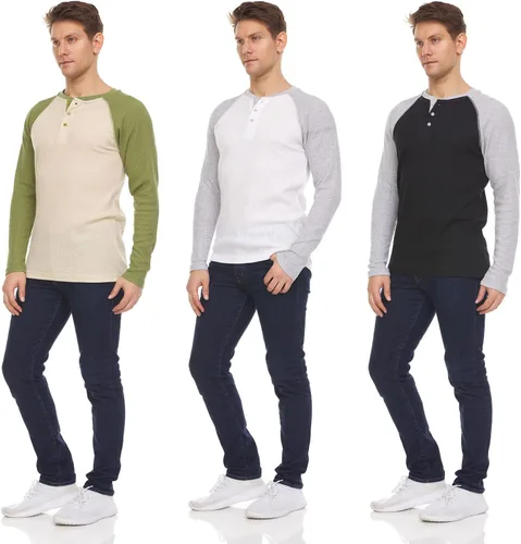 Miniatura 30 de DARESAY Paquete de 3: camiseta térmica de manga larga para hombre, camisetas de manga larga Henley & Crew para hombre, camisetas de manga larga
