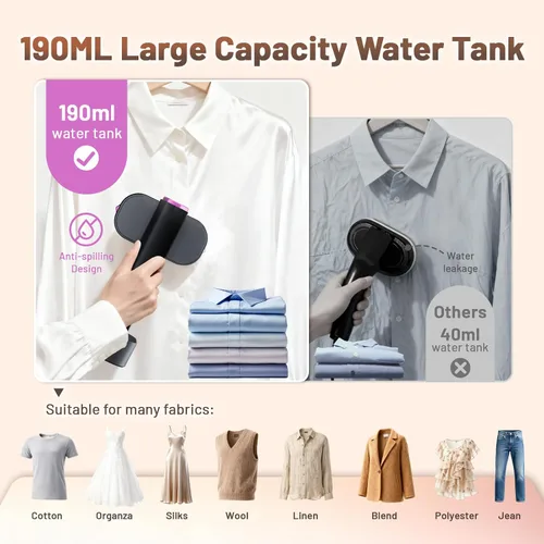 Miniatura 6 de Vaporizador para ropa, vaporizador de ropa 2 en 1 de mano, plancha de viaje, plancha de vapor de 6 niveles de 1200 W con pantalla LED, calentamiento