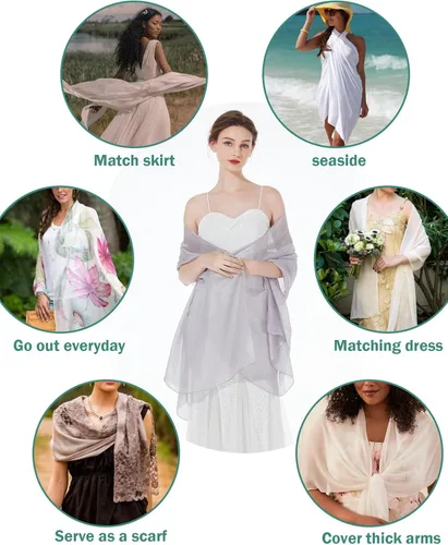Miniatura 6 de BEAUTELICATE Bufanda sedosa, chales ligeros y envolturas para vestido de noche, boda, fiesta, novias, mujeres, varios