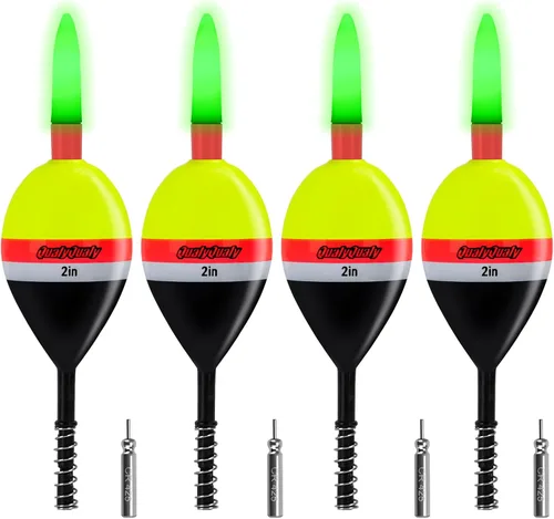 QualyQualy 4 piezas de flotadores de pesca con luces deslizantes que brillan en la oscuridad, flotador de resorte para pesca de crappie y walleyes