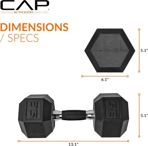 Miniatura 4 de CAP Barbell Peso de la mancuerna hexagonal recubierta, individual, 10-120 libras, múltiples opciones