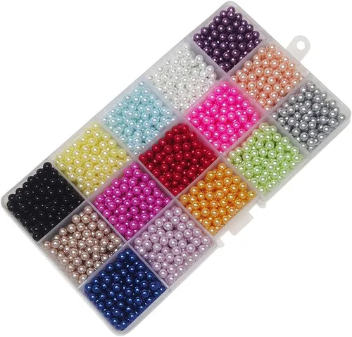 Chenkou Craft 2250 cuentas redondas de 0.197 in, 15 colores, sin agujero, para álbumes de recortes, manualidades, decoración de cuentas + caja de