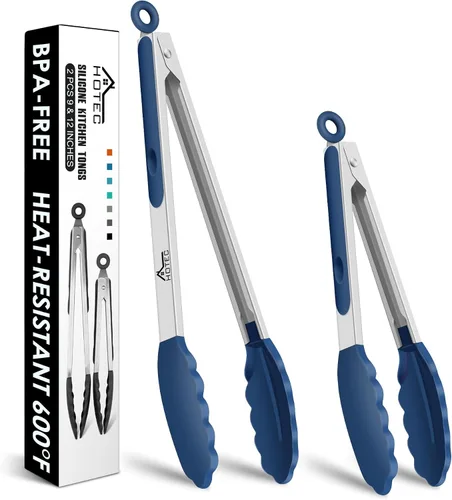 Miniatura 16 de HOTEC Pinzas de Cocina Premium de Acero Inoxidable con Bloqueo con Puntas de Silicona, Juego de 2-9" y 12" Gris Claro Paquete de 2: gris claro