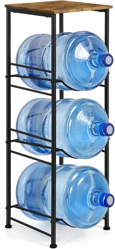 OYEAL Soporte para botella de agua de 5 galones, organizador de 3 niveles con estante superior, dispensador de agua resistente para cocina, sala de