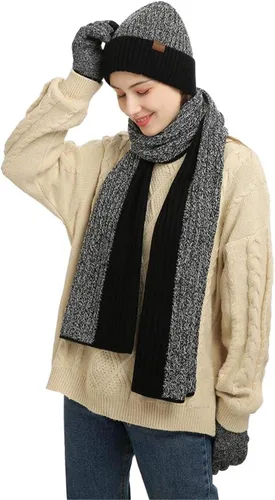 Miniatura 6 de Honnesserry Gorro de invierno para hombre con guantes de pantalla táctil, guantes cálidos para hombre y gorro, conjunto de guantes temáticos