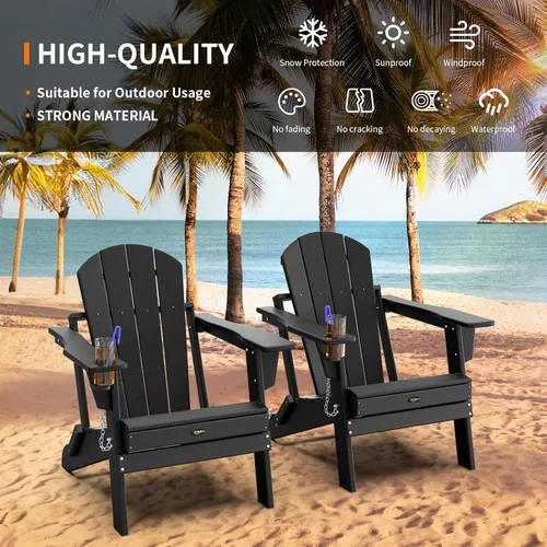 Miniatura 4 de VINGLI Sillas Adirondack de plástico, plegables con soporte para tazas, material de polietileno de alta densidad impermeable, cómoda capacidad