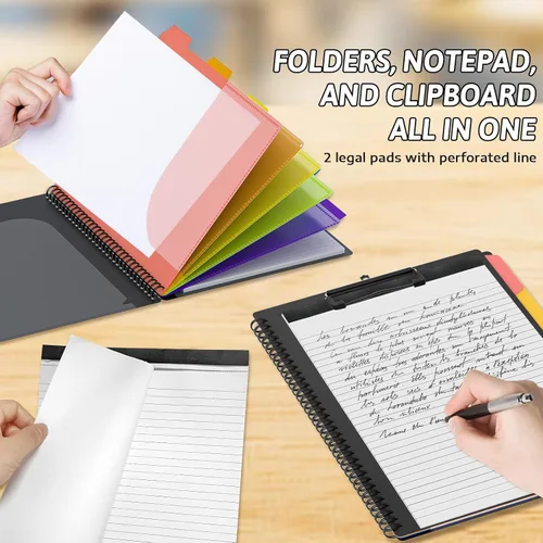 Miniatura 2 de Carpetas de plástico para portapapeles con 2 blocs legales para tamaño carta, portapapeles de almacenamiento de tapa dura, 6 separadores