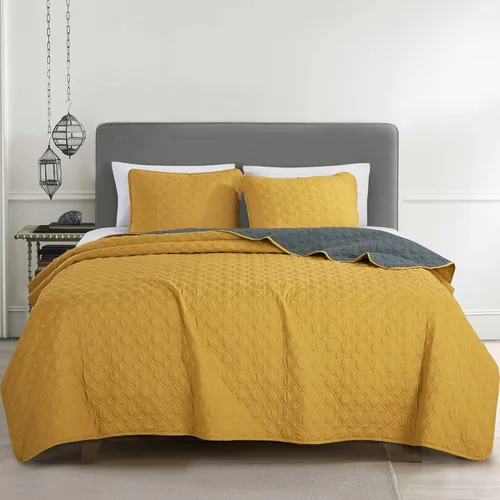 Miniatura 8 de ESCA Fawda - Juego de colcha acolchada reversible de 3 piezas con 2 fundas de almohada, tamaño King/Cal King
