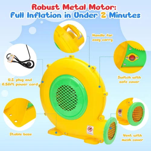 Miniatura 6 de Liaakrr Casa de rebote 8 en 1 para niños, casa inflable con tobogán, pared de escalada, hoyo de pelota, obstáculos, trampolín y aro de baloncesto