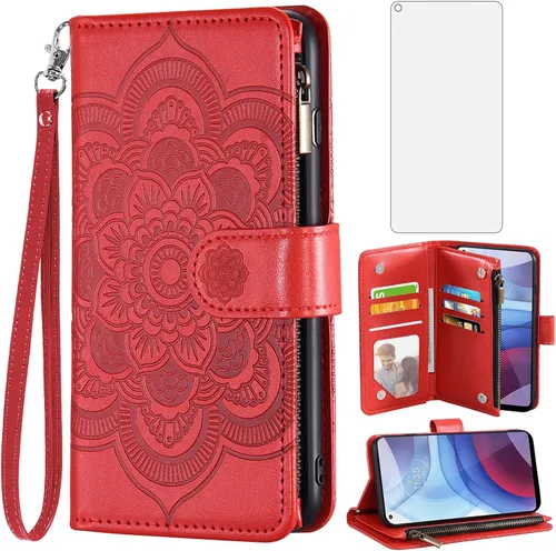 Miniatura 11 de Asuwish Funda de teléfono para Moto G Power 2021 con protector de pantalla de vidrio templado y tarjetero de cuero con diseño de flores, soporte
