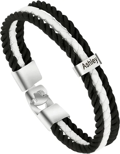 Miniatura 75 de Pulseras de cuero personalizadas para hombre con 1-6 nombres, pulsera trenzada personalizada con cuentas para papá, marido, día del padre, San