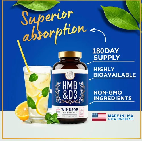 Miniatura 3 de Suplemento de HMB y vitamina D3 – Crecimiento muscular, fuerza, rendimiento y recuperación – B-hidroxi B-metilbutirato, calcio D3 Plus, suplementos