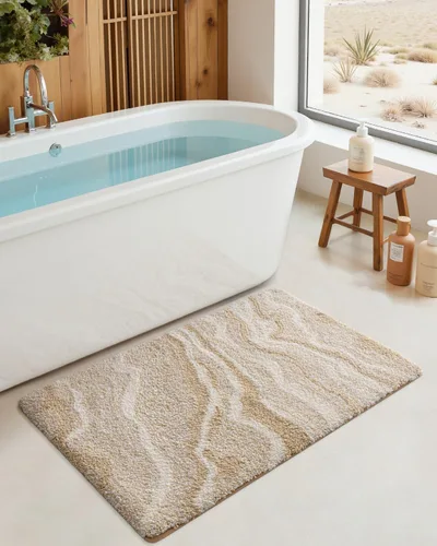 Miniatura 3 de DEXI Alfombra de baño de 17 x 30 pulgadas, suave y absorbente, antideslizante, lavable a máquina, alfombra de baño para suelo de ducha, bañera, Beige