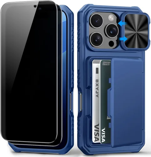 Miniatura 35 de BXYJY Funda tipo cartera para iPhone 15 Pro con tarjetero (4-5 tarjetas) y cubierta deslizante para cámara y soporte, protección contra caídas