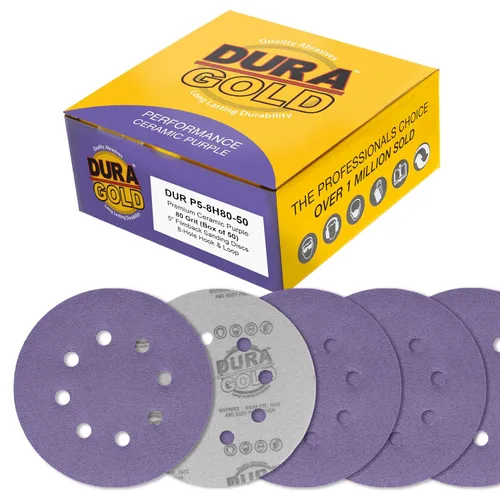 Miniatura 7 de Dura-Gold Discos de lijado de cerámica de película púrpura de 5 pulgadas, patrón de 8 agujeros, caja de 50 – Papel de lija sin polvo con gancho