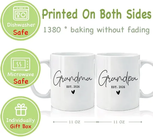 Miniatura 2 de EST 2026 - Juego de tazas para abuelos, regalo para abuelos nuevos, revelación de embarazo, taza de anuncio, regalos para abuelo, abuela primeriza