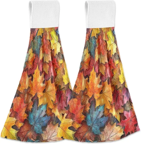 Miniatura 15 de Juego de 2 toallas de cocina colgantes con hojas de arce otoñal, toalla de secado rápido, toallas de té para mesa de baño, gimnasio, decoración