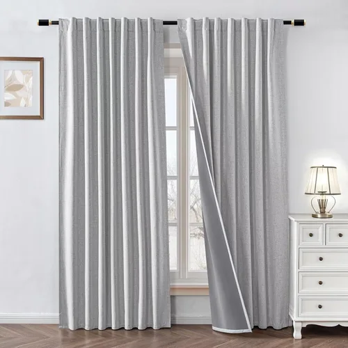 Miniatura 11 de Cortinas 100% opacas de lino sintético, 90 pulgadas de largo, 2 paneles para dormitorio o sala de estar, térmicas y atenuantes, con lengüetas