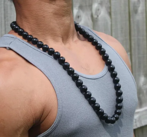 Miniatura 22 de Handmade Black Onyx Crystal Mens Necklace - Grounding Genuine Gemstone Beaded Mala Willpower, Protection, Prosperity Black Choker - Jewelry Gift