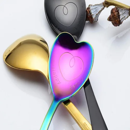 Miniatura 6 de Juego de 7 cucharas en forma de corazón de acero inoxidable, incluye café, postre, helado, té y cucharas de amor, perfecto y lindo (morado)