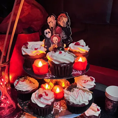 Miniatura 2 de Homemory - Paquete de 24 velas de té rojas sin llama para Halloween, velas LED parpadeantes que funcionan con baterías, seguras para calabazas