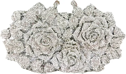 Boutique De FGG Deslumbrantes bolsos de noche de flores para mujer, bolsos formales de fiesta con diamantes de imitación, bolso de mano de cristal