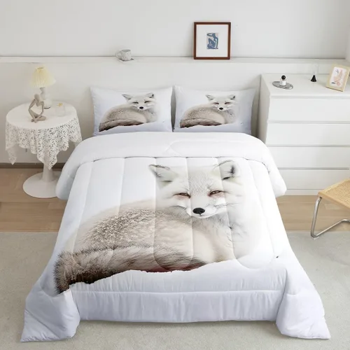 Feelyou Juego de edredón de zorro ártico, juego de ropa de cama para niños y niñas, bonito edredón de animales salvajes, juego de edredón 1 juego de