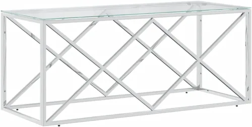 Miniatura 3 de mesa de Centro para sala Mesas de centro Mesa de centro de 43.3 x 17.7 x 17.7 pulgadas de acero inoxidable y vidrioAdecuado para salas de estar