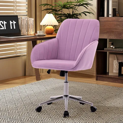 Miniatura 14 de Silla de escritorio de oficina en casa, silla de tocador, moderna silla con respaldo bajo ajustable de terciopelo, silla de oficina tapizada