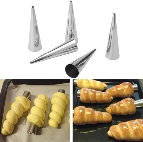 Miniatura 3 de FantasyDay Moldes antiadherentes para cuerno de color crema, de acero inoxidable, 5 pulgadas, kit de tubos de cannoli de gran tamaño, paquete de 16