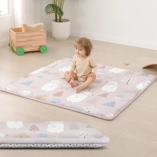 Miniatura 18 de Huloo Sleep Alfombra de Juego para Bebés para Piso, Espesor de 1.3" de Espuma Elástica, Alfombra de 1.27m×1.27m para Tiempo de Barriga, Terciopelo