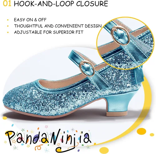 Miniatura 21 de PANDANINJIA Vestido de jada para niñas y niños pequeños, zapatos de princesa Mary Jane con tacones con lazo para fiesta, boda, boda