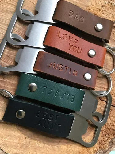 Miniatura 3 de Personalized Bottle Opener Keychain Leather - 3rd Anniversary Gift, Gift for Him, Father's Day Present