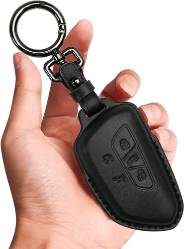 Miniatura 13 de Tukellen Funda de cuero para llavero de Volkswagen compatible con VW MK8 Golf/GTI Skoda Octavia Protector remoto chaqueta entrada sin llave (negro)