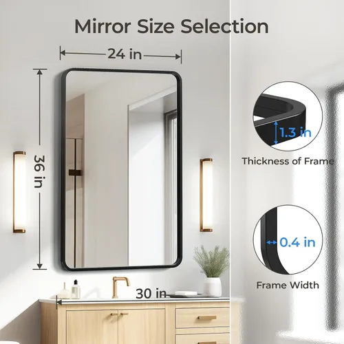 Miniatura 4 de USHOWER Espejos de baño para sobre el fregadero, espejo rectangular con marco de metal, espejo de tocador moderno de granja, montado en la pared