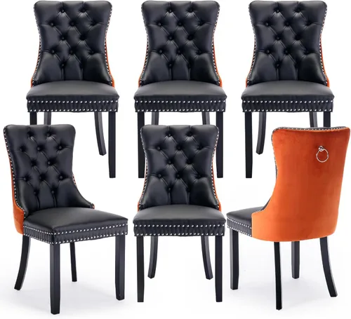 Miniatura 61 de Juego de 2 sillas de comedor tapizadas de terciopelo, sillas laterales de cocina de estilo moderno con ribete de cabeza de clavo y patas de madera