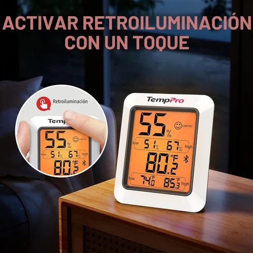 Miniatura 6 de TempPro Termómetro higrómetro para casa, termómetro de invernadero interior Bluetooth para habitación de hasta 260 pies, medidor de humedad