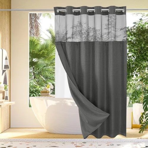 Miniatura 40 de Gibelle: cortina de ducha pequeña para baño de 36x74, cortina de ducha de punto gofre con juego de forro de tela a presión, no necesita ganchos