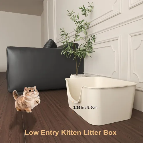 Miniatura 3 de Caja de arena para gatos de entrada baja con lados altos, sartén antisalpicaduras, duradera y fácil de limpiar para gatitos, gatos Munchkin, gatos