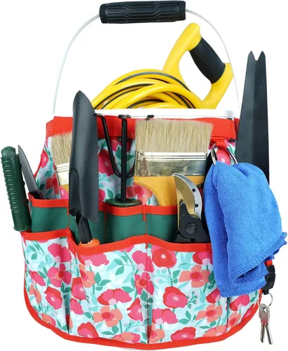 Miniatura 11 de MELOTOUGH Organizador de Cubo Caddy Organizador de Herramientas para Cubo de Jardín Compatible con Cubos de 3.5 a 5 Galones (Rosa y Verde)