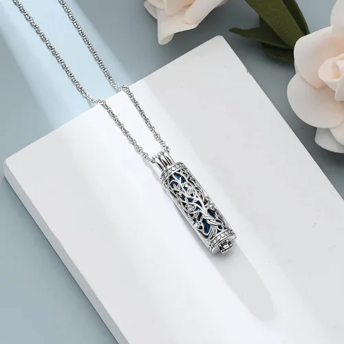 Miniatura 50 de shajwo Joyería de cremación cilíndrica, collar de cenizas de urna del árbol de la vida para mujeres y hombres, vial de cremación de cenizas