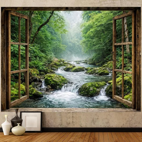 Miniatura 10 de Sanzugh - Tapiz de pared de playa del océano, arte de ventana falsa de naturaleza del mar de Hawái, tapices para colgar en dormitorio, dormitorio