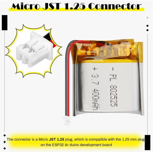 Miniatura 4 de 802525 3.7V 400mAh LiPo Batería - Batería recargable de polímero de litio con placa de protección y conector Micro JST 1.25 para dispositivo