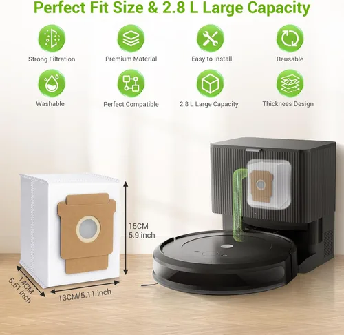 Miniatura 6 de Paquete de 16 bolsas de polvo combinadas Plus 405 para Roomba Essential Q0520/Plus 405 Combo/Plus 505 Combo/Plus 504 Vac/Y0140
