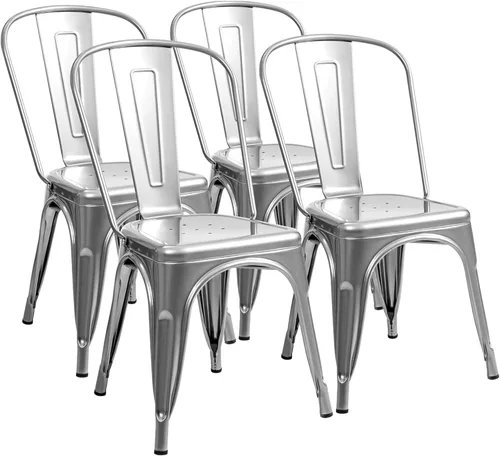 Miniatura 15 de Furmax Silla de comedor de metal para uso en interiores y exteriores, apilable, clásica, Trattoria, elegante, comedor, bistró, cafetería, sillas