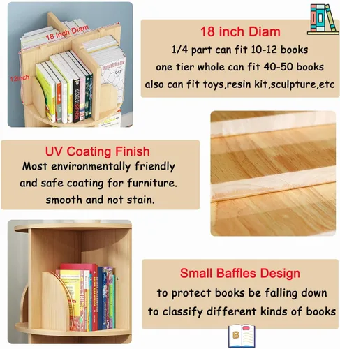 Miniatura 4 de Gdrasuya10 Estantería giratoria de 4 niveles para niños, estantería giratoria de 360 grados, estantería apilable para libros, estante