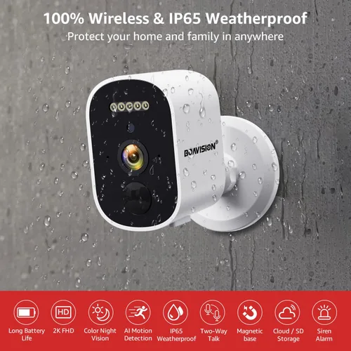 Miniatura 5 de BOAVISION Cámara de seguridad inalámbrica 2K para seguridad en el hogar al aire libre, detección de movimiento AI, visión nocturna a color, foco