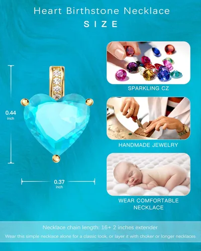 Miniatura 6 de Collar de piedra natal genuina para mujer, collar de amor de corazón, regalos de cumpleaños para ella
