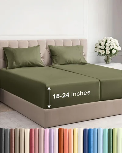 Sábanas King divididas con bolsillos extra profundos, sábanas transpirables y refrescantes de 5 piezas, juego de sábanas de lujo de hotel, suaves,
